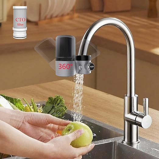 Vortopt Advanced Sink Faucet Filter,360° Rotary Faucet Water Purifier,NSF Certified Level 5 Filtration,Compatible with 99% of Faucets,T6-CTO-Black.