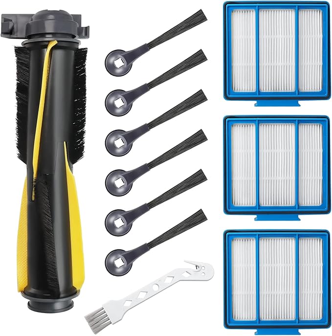 Replacement Parts for Shark Robot Vacuum R101AE RV1001AE AV911S RV2001WD RV1100SRUS RV1100VRUS by Techecook - Includes 6 x Side Brushes, 3 x Hepa Filters,1 x Main Rolling Brush and 1 x Cleaning Brush