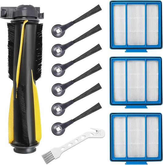 Replacement Parts for Shark Robot Vacuum R101AE RV1001AE AV911S RV2001WD RV1100SRUS RV1100VRUS by Techecook - Includes 6 x Side Brushes, 3 x Hepa Filters,1 x Main Rolling Brush and 1 x Cleaning Brush