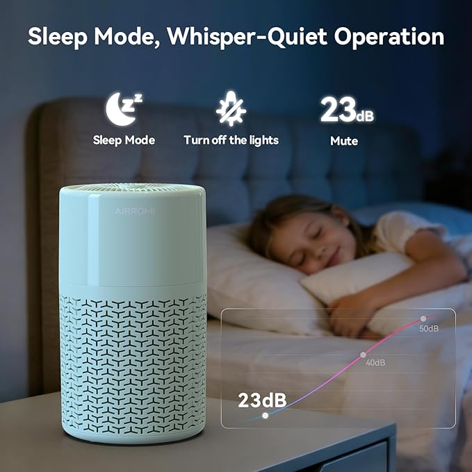 AIRROMI Pets Air Purifier for Home Allergies,Up to 660 ft². HEPA Deodorizing Activated Carbon Filter,With Fragrance Sponge for Better Sleep,Night Light,Pet Dander,Smoke,Odors,Air Cleaner A2002 Green