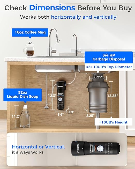 Waterdrop 10UB Under Sink Water Filter, Under Sink Water Filtration System for 11K Gallons, NSF/ANSI 42 Certified, Reduces PFAS, PFOA/PFOS, Lead, Under Sink Water Filter with Faucet