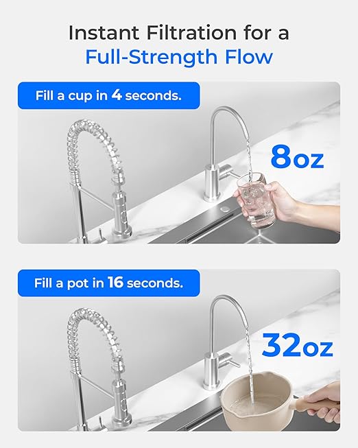 Waterdrop TSU 0.01 Micron Ultra Filtration Under Sink Water Filter System, 3-Stage Tankless Under Sink Water Filtration System with Faucet, Smart Panel, Not Lower TDS, Drilling Required