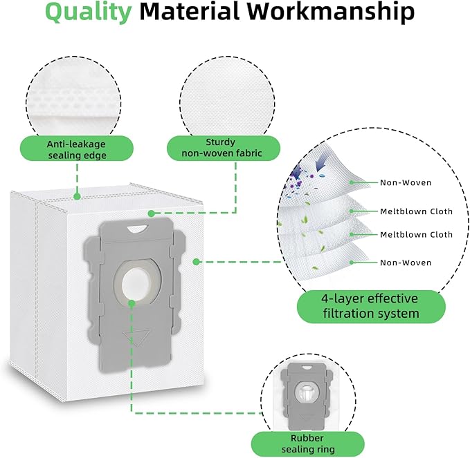 14 Pack Replacement Vacuum Bags Compatible with iRobot Roomba i7+, i8+, i1+, i3+, i4+, i5+, j6, j7, s9+, 104, 105, 705, Combo 10 Max, i & s & j Series Clean Base Automatic Dirt Disposal Bags