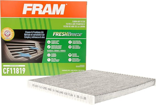 FRAM Fresh Breeze Cabin Air Filter Replacement for Car Passenger Compartment w/ Arm and Hammer Baking Soda, Easy Install, CF11819 for Select GM, Hyundai and Kia Vehicles, white