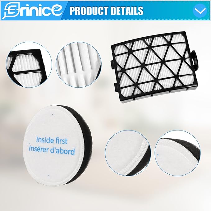 NEU652 NEU651 NEU612 Filter Replacement Compatible with Eureka FlexReach Upright NEU651PL NEU652 NEU612BL Vacuum Cleaner, 2 Hepa Filters, 4 Foam Filters and 1 Cleaning Brush