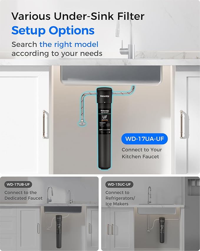 Waterdrop 17UA-UF 0.01 μm Ultra Filtration Under Sink Water Filter System, 3 Years, Reduces Lead, Chlorine, Bad Taste & Odor, Direct Connect to Kitchen Faucet, USA Tech