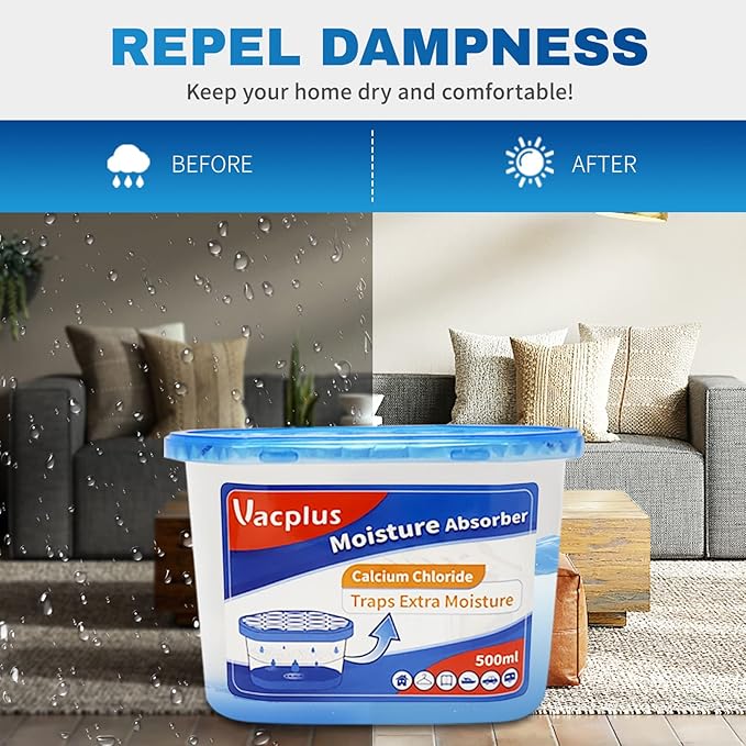 Vacplus Moisture Absorbers - Dehumidifiers for Closet, Efficient Humidity Absorber Boxes Collect Excess Moisture for Bathroom, Kitchen, Study, Fragrance-Free, 3 Pack