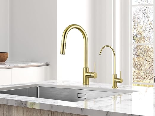 AguaStella AS09CB Brushed Gold Softly Stainless Steel Kitchen Water Filter Faucet RO Faucet for Most Reverse Osmosis Units or Water Filtration System in Non-Air Gap