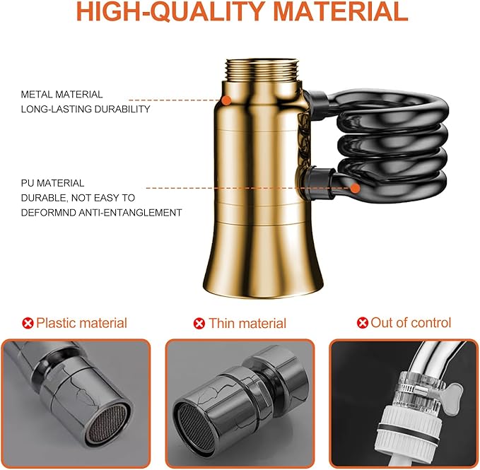 Metal Faucet Extender Aerator for Bathroom Sink - Faucet Sprayer Attachment with Stretchable Hose - 2 Mode Sink Sprayer Attachment for Faucet - Anti-Clogging Design