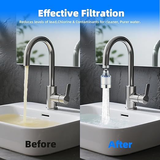 2 Pack Sink Water Filter Faucet, Universal 360 ° Rotating Bathroom Sink Filter, Kitchen Faucet Water Filter Removes Chlorine Fluoride Heavy Metals Hard Water for Home Bathroom Kitchen (2 Pack-Blue)