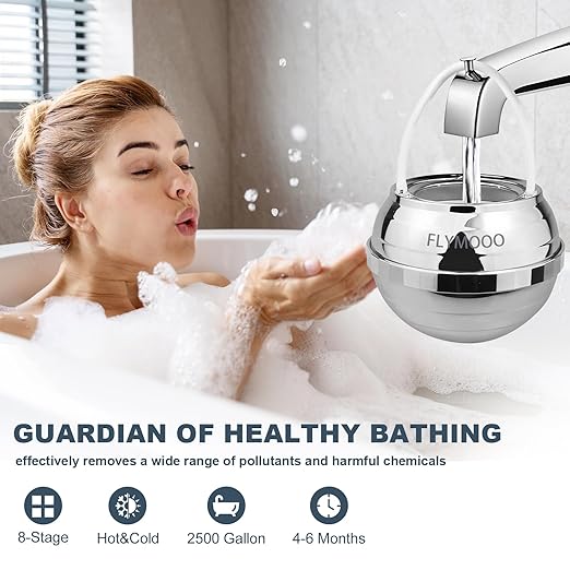 Bath Filter for Tub, Bathtub Faucet Water Filter with 8 Stages & 2,500 Gallons of Filtration to Reduce Contaminants for Softer, Smoother Skin (Silvery)