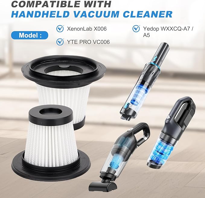 Filter Replacement Compatible with XenonLab X006 / YTE PRO VC006/ Yedop Handheld Vacuum Cordless, Washable Car Handheld Vacuum Filter Accessories Part (4 Pack)