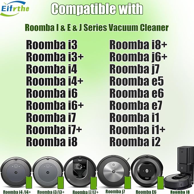 Replacement Parts accessories for Roomba i3 i3+ i4 i6 i6+ i7 i7+ i8 i8+/Plus E5 E6 E7 I,E &J Series Vacuum Cleaner,3 Set Roller Brushes 8 HEPA Filters 10 Side Brushes 1 caster wheel 10 vacuum bag
