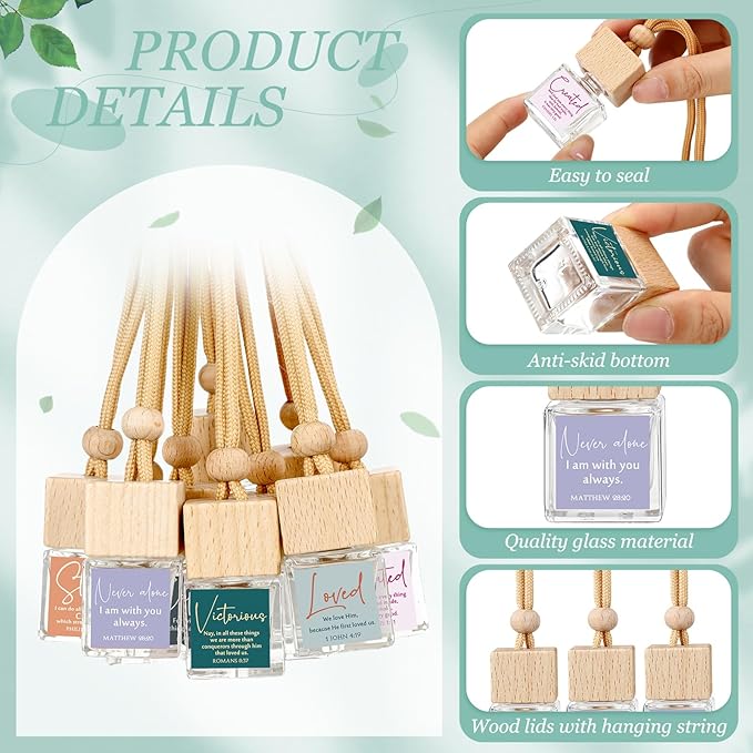 12 Pack Easter Christian Gifts Bulk Empty Hanging Car Diffuser Bottles Religious Essential Oil Air Fresheners Church Ministry Favors Faith Gifts for Women (Square)