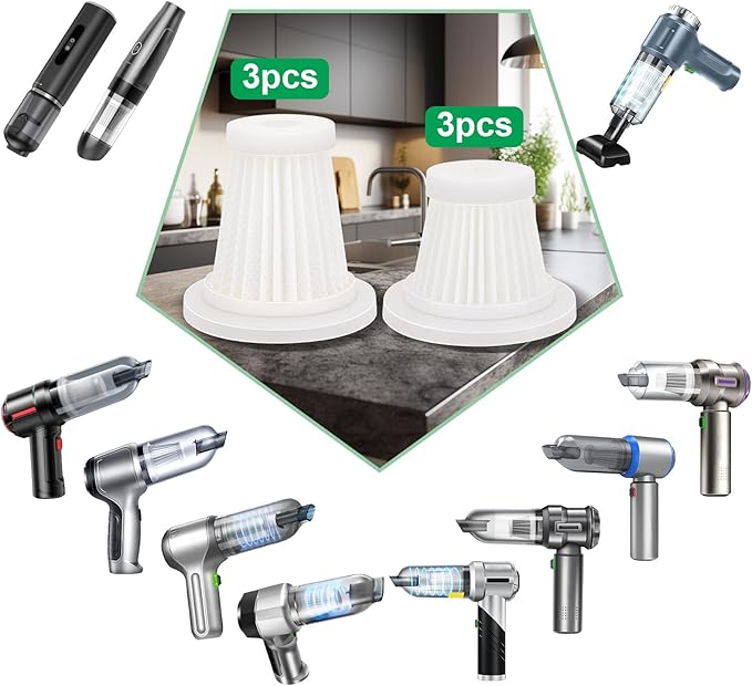 Filters Replacement Compatible with Saker, Sakerplus, Fanisic, Ekbas, Seyicot, PeroBuno, XCOOL, HRYCF, Yomile, Piwosa, Houscly Handheld Vacuum Cleaner(6 PCS)