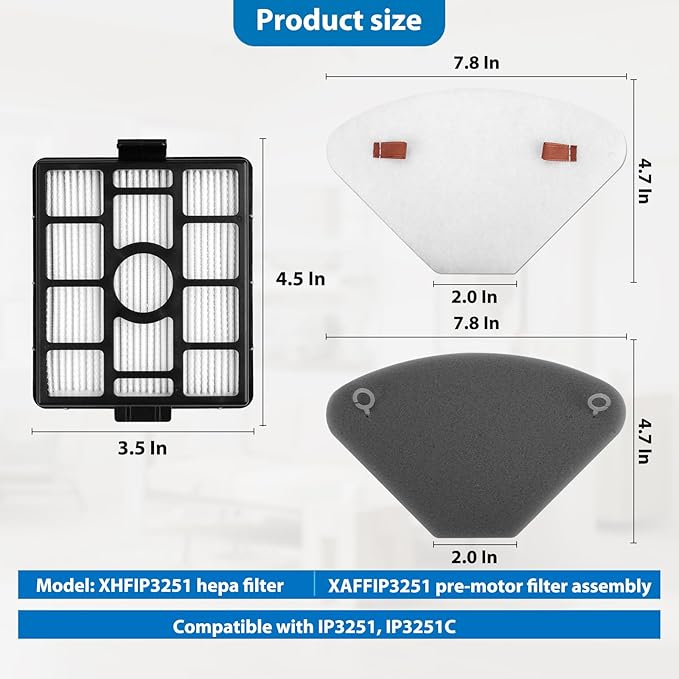 Replacement for Shark IP3251, IP3251C, IP3253, 2 PACK Auto-empty Dock Hepa Filter + 4 PACK Pre-motor Filter Assembly & 2 PACK Handheld Vacuum Post-motor Filter+ 4 PACK Pre-moter Filters