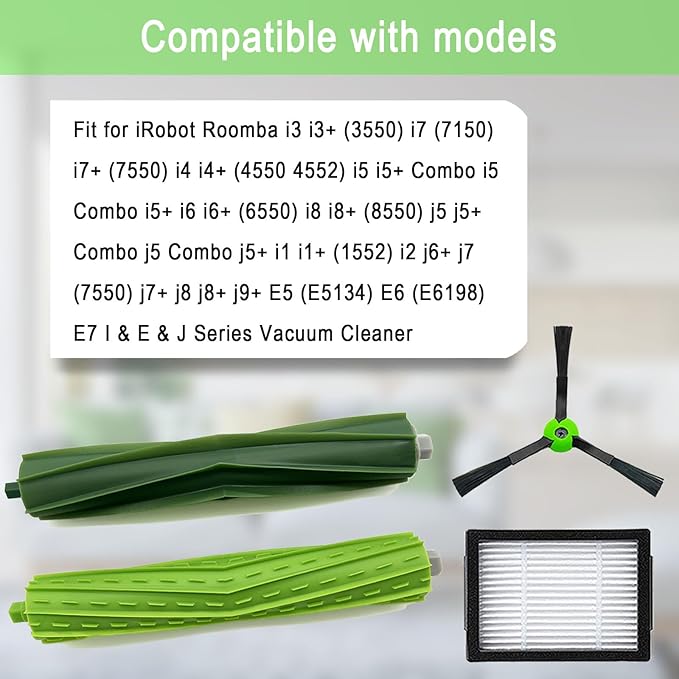 Replacement Parts for iRobot Roomba E5 E6 E7 i2 i3 i3+i4 i4+ i5 i5+ i6 i6+ i7 i7+ i8 i8+/Plus i1 E i j Series Robot Vacuum,1 sets of multi-surface roller brushes 4 filters 4 side brushes