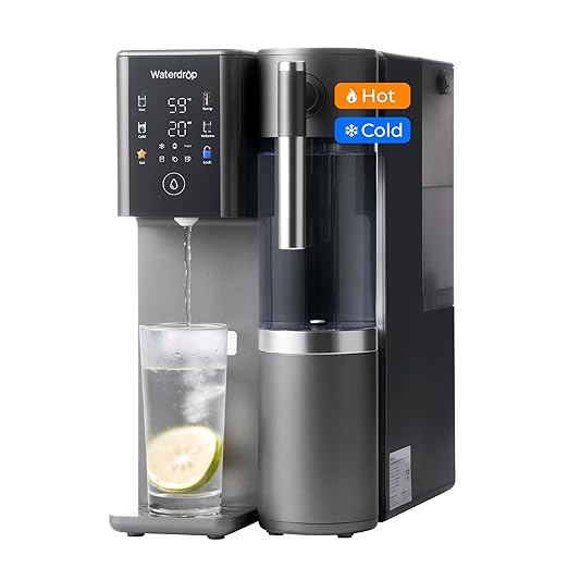 Waterdrop A2 Countertop Reverse Osmosis System, Hot and Cold RO System, Portable Pure Water Tank, Bottleless Water Cooler, 6 Temperature Settings, Hot Cold Room Water, 3:1 Pure to Drain