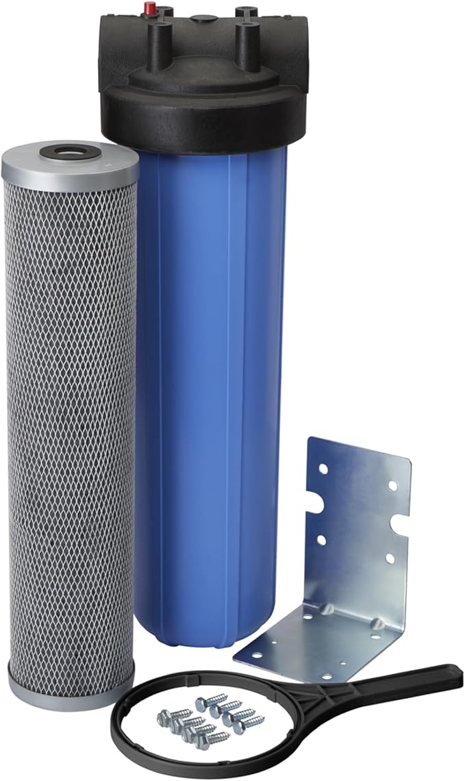 Pentek FloPlus Protect Filtration System, 20" Filter Housing and Cartridge, NSF Certified to Reduce PFAS, 20-Inch, Whole House Carbon Fibredyne Replacement Cartridge, 20" x 4.5", 1 Micron