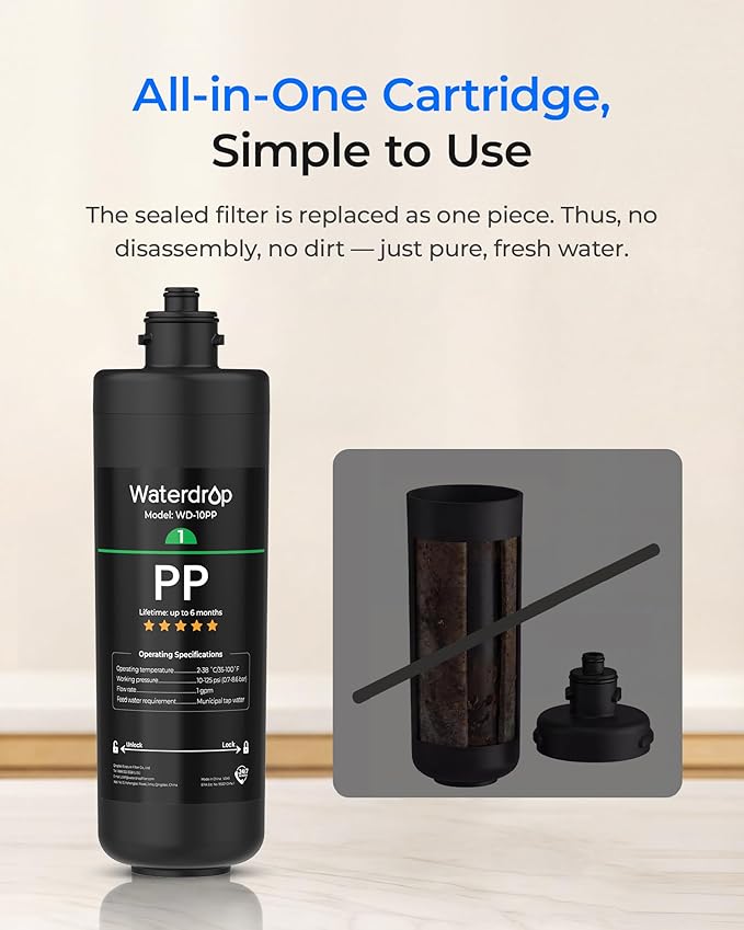 Waterdrop WD-10PP Under Sink Water Filter, Replacement for Waterdrop TSA & TSB &TSB-CM 3-stage Under Sink Water Filter System