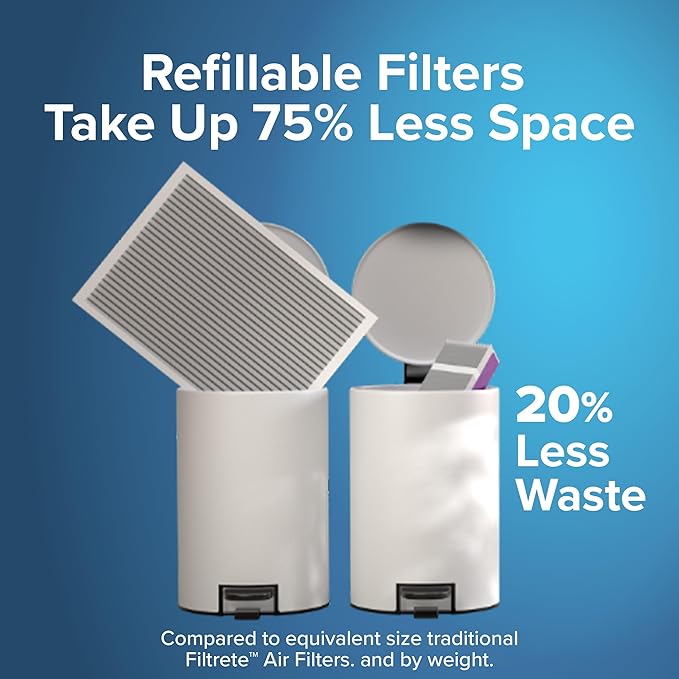 Filtrete 16x25x4 Refillable Air Filter replacement, MPR 1000, MERV 11, Allergen Defense, 2 Pack, use with reusable air filter frame of Filtrete Refillable Air Filter Kit 16x25x4, for HVAC, Furnace, AC