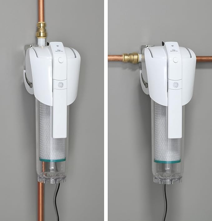 GE Smart Whole House Leak Detection Water Filtration System | Reduces Sediment, Rust & More | Install Kit Included | Filter Not Included | Replace Filter (FTHPM, FTHTM, FTHLM) Every 3 Months | GXWH70M