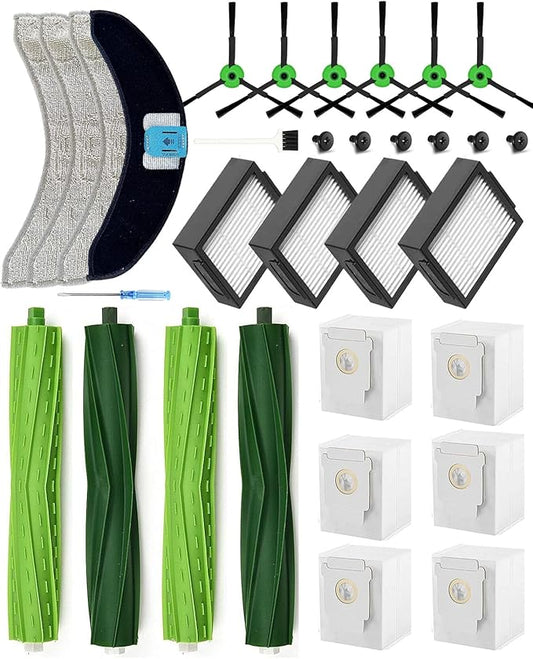 Yivy 26Pack Replacement Parts for iRobot Roomba Combo J7+/ Combo 10 Max/Combo J9+ Robot Vacuum Cleaner(Only Combo series): 4 Rubber Brushes+4 Mopping Pads+4 HEPA Filters+6 Side Brushes+6 Dust Bags