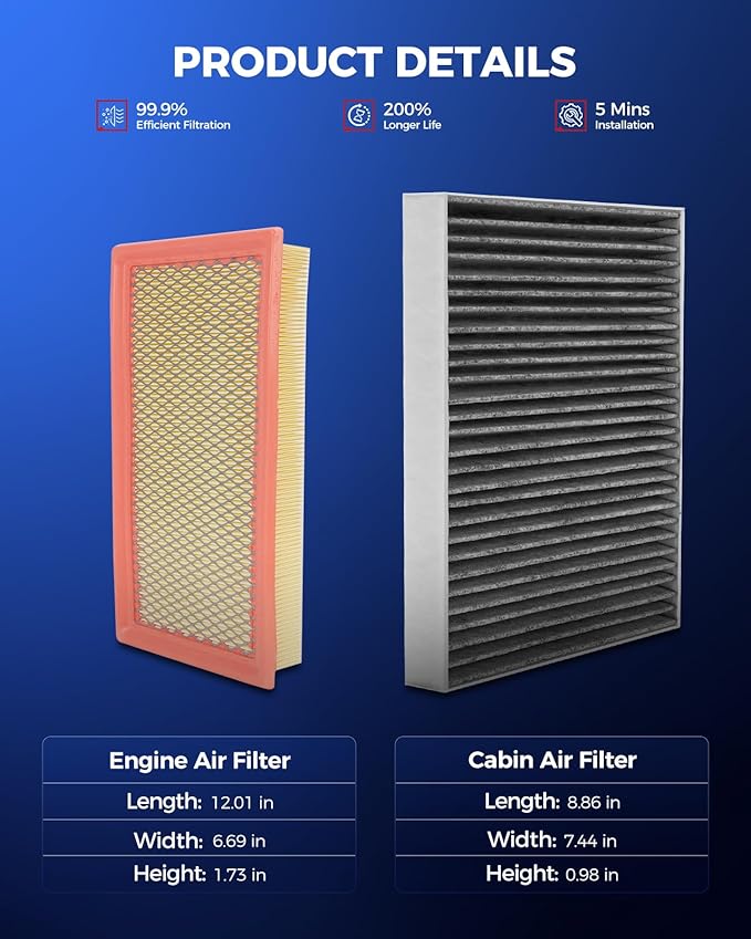 KAX Engine & Cabin Air Filter Kit, Replacement for Ford Explorer, Taurus, Flex, Police Interceptor Utility, Police Interceptor Sedan, Lincoln MKS, Replace# CA10242 CF11176