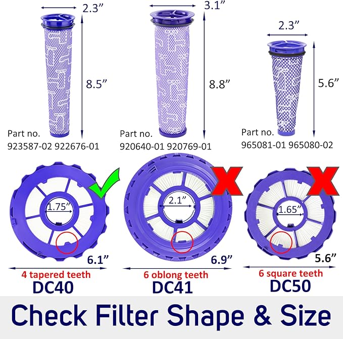 Hose Filter Replacement for Dyson DC40 UP16 UP19 Light/Slim Ball Multi Floor 2, Pre-Filter 923587-02, Post Filter 922676-01, Hose 920765-04