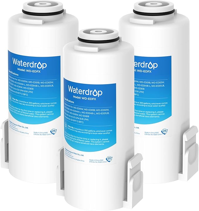 Waterdrop WD-EDFX Replacement Filters for Waterdrop Rechargeable Water Filter Dispenser WD-ED61, 200-Gallon Long-Life, 10X Filtration Efficiency, Reduce 98% Chlorine and 20+ Contaminants, 3 Filters