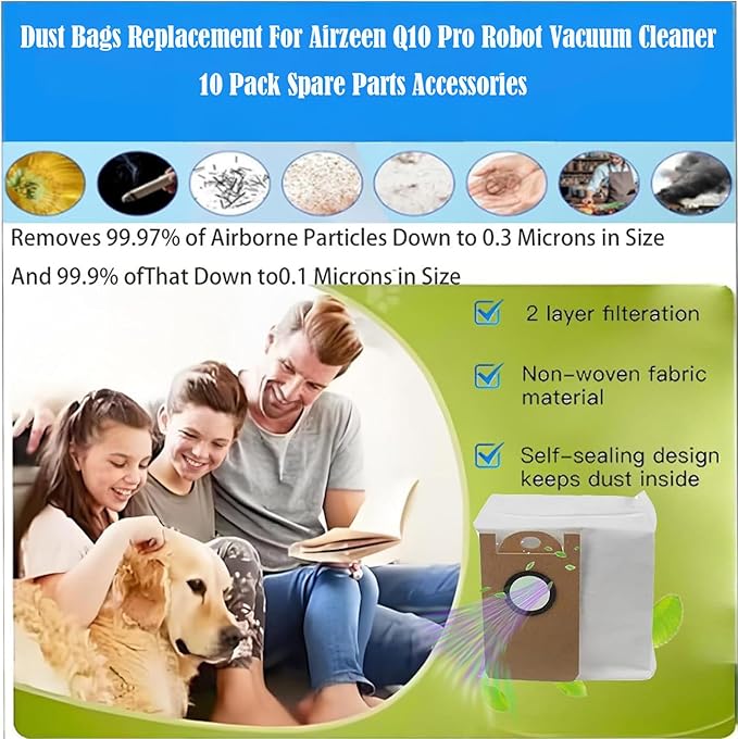 Dust Bags Replacement For Airzeen Q10 Pro Robot Vacuum Cleaner :10 Pack Spare Parts Accessories
