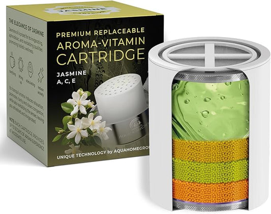 AquaHomeGroup Vitamin C+E+A Shower Filter Replacement Cartridge with Aroma Granules (Jasmine) - Reduces Chlorine, Supports Skin & Hair Health
