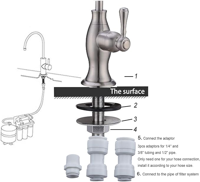Delle Rosa Drinking Water Purifier Faucet, Commercial Water Filtration Faucets for Under Sink Water Filter System, Modern Stainless Steel Kitchen Bar Sink Drinking Water Faucet, Chrome,Non-Air Gap
