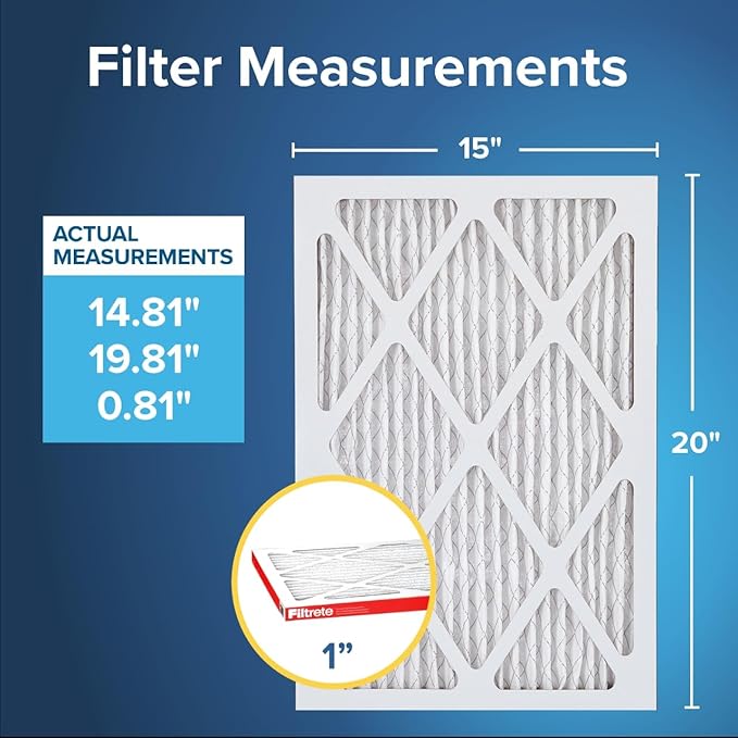 Filtrete 15x20x1 AC Furnace Air Filter, MERV 11, MPR 1000, Micro Allergen Defense, 3-Month Pleated 1-Inch Electrostatic Air Cleaning Filter, 6 Pack (Actual Size 14.81x19.81x0.81 in)