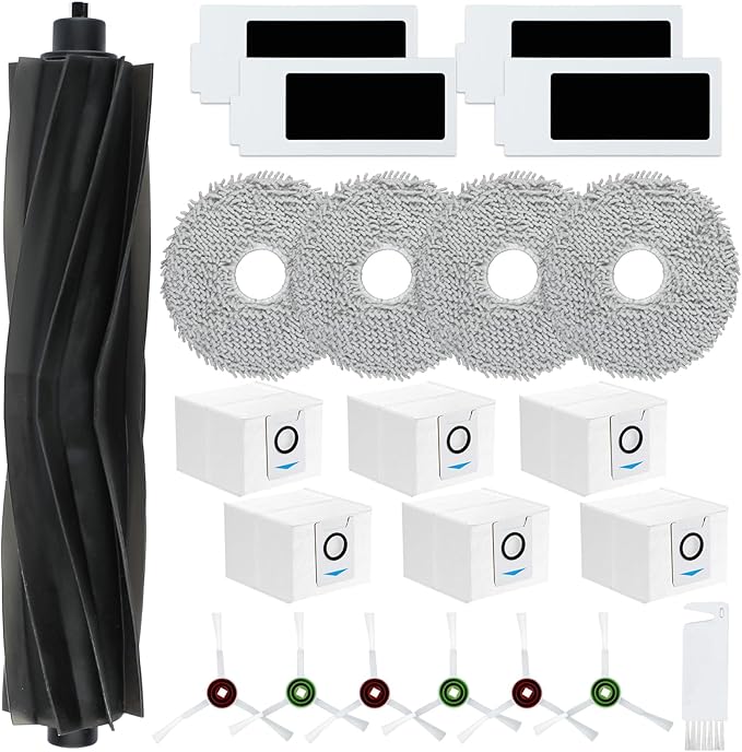 22 Pack Replacement Parts for ECOVACS DEEBOT T20 Omni /T20 Max /T20 Pro Vacuum Cleaner Accessories Kit Include 1 Main Brush, 4 Hepa Filters, 4 Mop Pads, 6 Vacuum Bags, 6 Side Brushs, 1 V-shaped brush