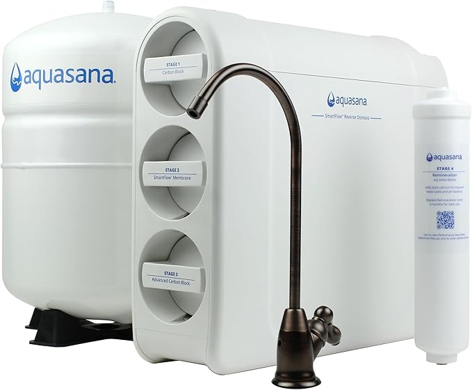 Aquasana SmartFlow™ Reverse Osmosis Water Filter System - High-Efficiency Under Sink RO Removes up to 99.99% of 90 Contaminants, Including Fluoride, Chlorine, and Lead - Oil Rubbed Bronze (ORB) Faucet