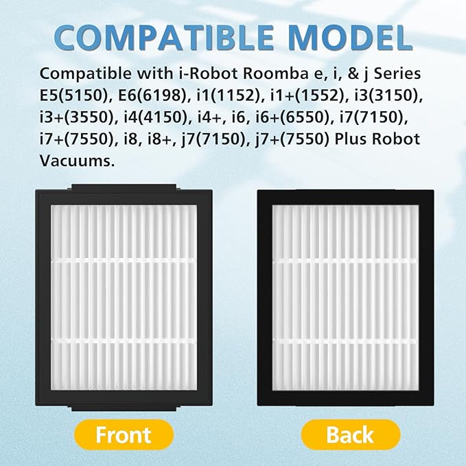 Filter Replacement for iRobot Roomba e, i and j Series i7 i7+/plus i3 i3+ E5 E6 E7 i4 i6 i6+ i8 i8+ Robot Vacuum Cleaners parts, 12 Pack High Efficiency 4639161 Filters