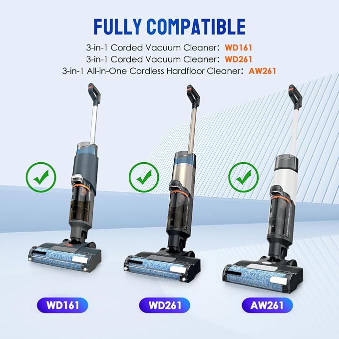 9 Pack Replacement Roller Brush and Foam Filters Kit Compatible with Shark WD161,WD261,AW261,3-in-1 Corded Vacuum Cleaner and All-in-One Cordless Hardfloor Cleaner Accessories,1 Cleaner Brush