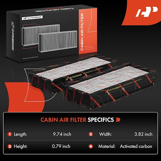 A-Premium 2-PC Cabin Air Filter with Activated Carbon Compatible with Hyundai Sonata 2003-2005 2.4L 2.7L, Santa Fe 2001-2006 2.4L 2.7L, Santa Fe 2003-2006 3.5L, XG350 2004-2005 3.5L