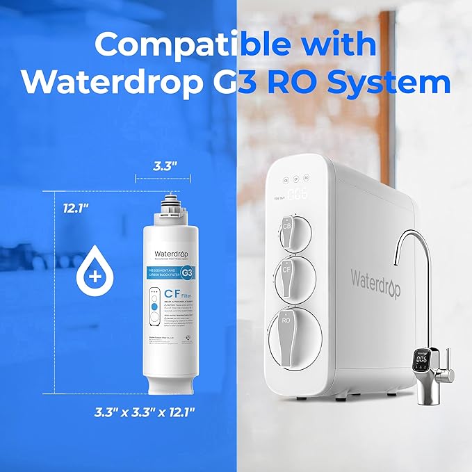Waterdrop G3-N1CF Filter, Replacement for Waterdrop G3-W & G3P600 & G3P800 Reverse Osmosis System, 6-month Lifetime