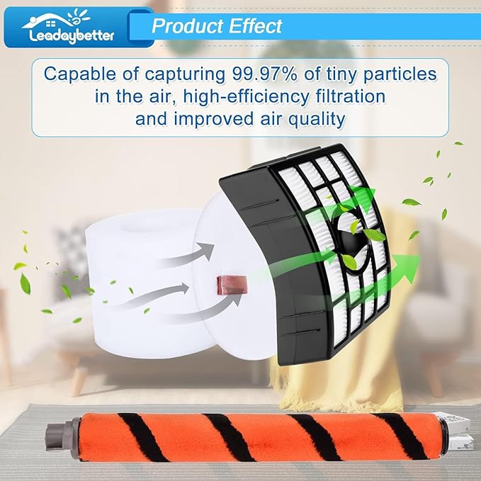 Leadaybetter Filter Replacement for Shark APEX DuoClean Lift-Away AX950 AX951 AZ1002 AZ1000 AZ1000W, 2 Black Filters, 4 Foam & Felt Filters, 1 Brush Roll, Compare to Part # XFF650 & XHF650 & 1173FT950