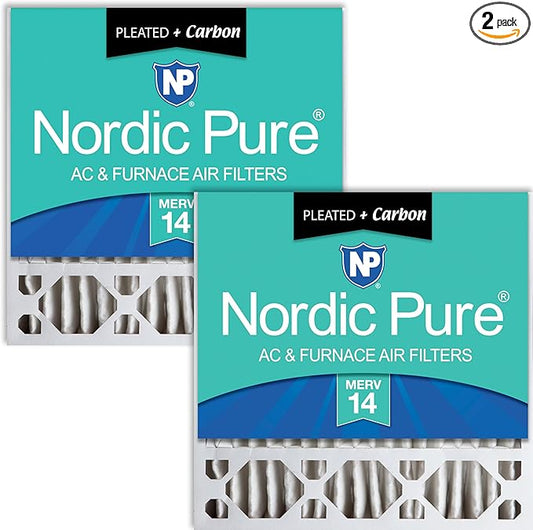 Nordic Pure 20x20x5 (Actual Size: 19 5/8 x 19 7/8 x 4 3/8) Honeywell Replacement Furnace Filters MERV 14 Plus Carbon 2 Pack