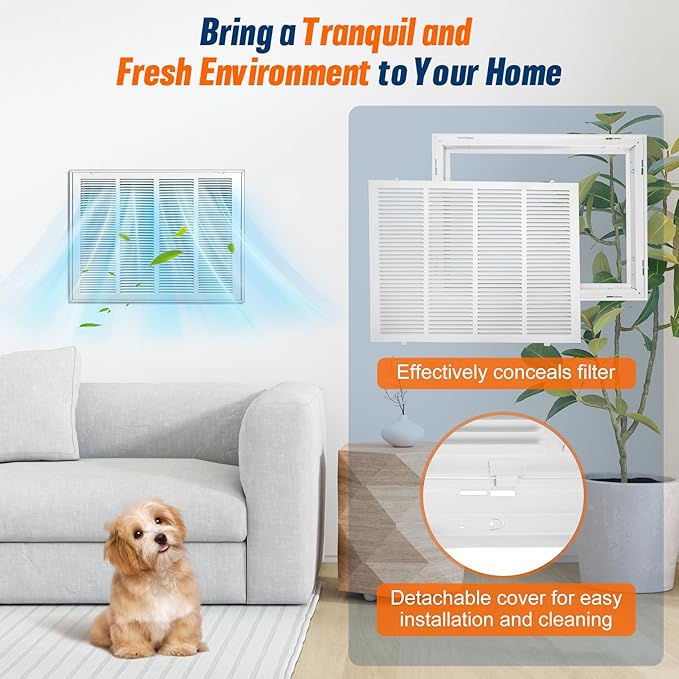Fancat Return Air Filter Grille for 24x18 Ducts, Steel Vent Cover Grille with Removable Door for 1“ Filters | Suitable for Sidewall & Ceiling | White Coating | Outer Dimensions: 26 5/8” W x 20 5/8" H
