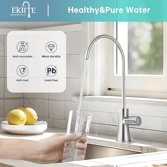 EKRTE Stainless Steel Drinking Water Faucet, Filtered Water Reverse Osmosis RO Faucet for Kitchen Sink, Brushed Nickel Reverse Osmosis Tap for Kitchen Sink