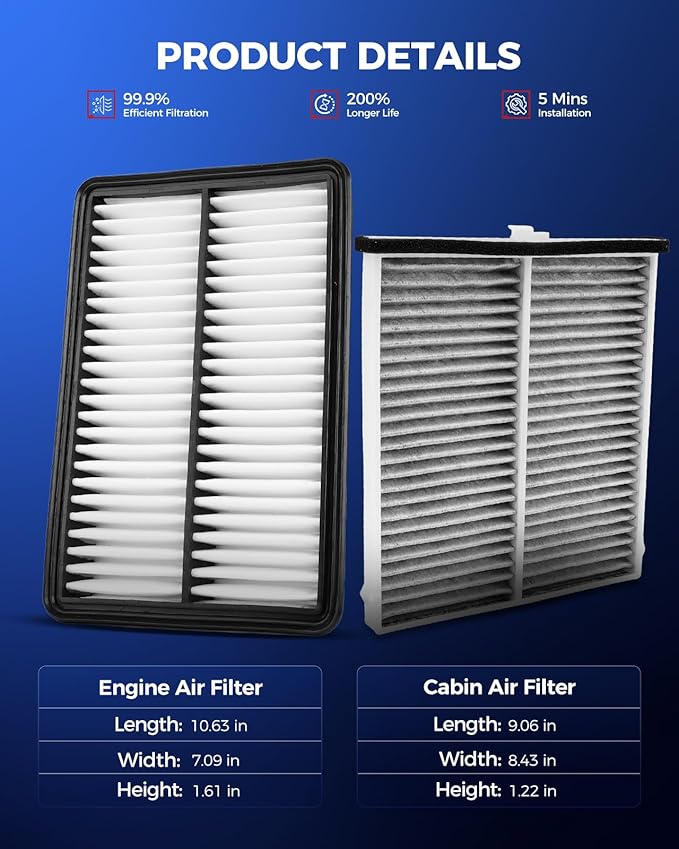 KAX Engine & Cabin Air Filter Kit, Replacement for Mazda CX-5 2013-2025 2.5L, Mazda 3 2014-2018, 6 2014-2021 2.5L, Replace# CA11259 CF11811