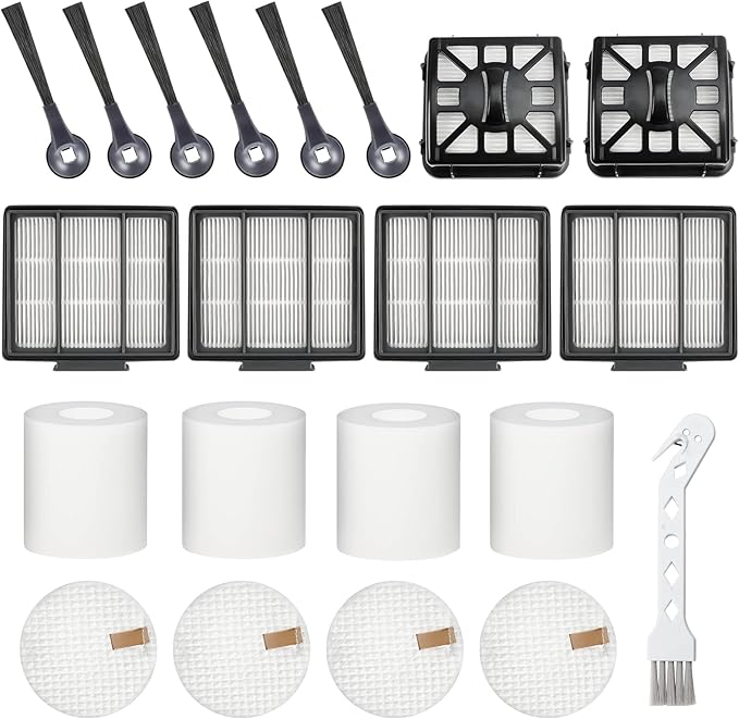 Accessories for Shark IQ Vacuum Replacement for Shark Robot R101AE (RV1001AE), R101 (RV1001) by Techecook - 4 Hepa Filters, 6 Side Brushes, 2 Filter, 4 Base Pre-Motor Foam & Felt Filters Kit, 1 Brush