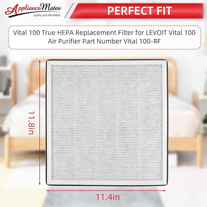 H13 True HEPA Replacement Filter for Levoit Vital 100 Air Purifier 2 PACK Vital 100-rf Air Filters 3-in-1 by APPLIANCEMATES