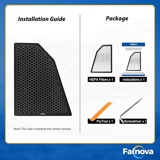 (Upgrade) Compatible with Tesla Model X HEPA Cabin Air Filter 2015 2016 2017 2018 2019 2020 with Activated Carbon, Cabin Air Filter Replacement Accessory - Includes Tools & Installation Guide