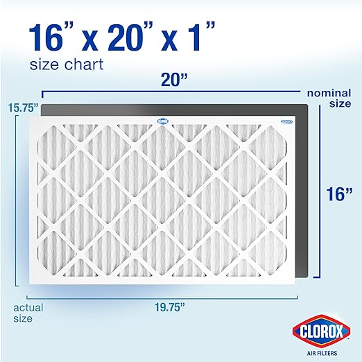 Clorox 16x20x1 Air Filter, MERV 8 Pleated HVAC AC Furnace Air Filters for Lint, Dust and Pollen, MPR 600 & FPR 5 – Pack of 4