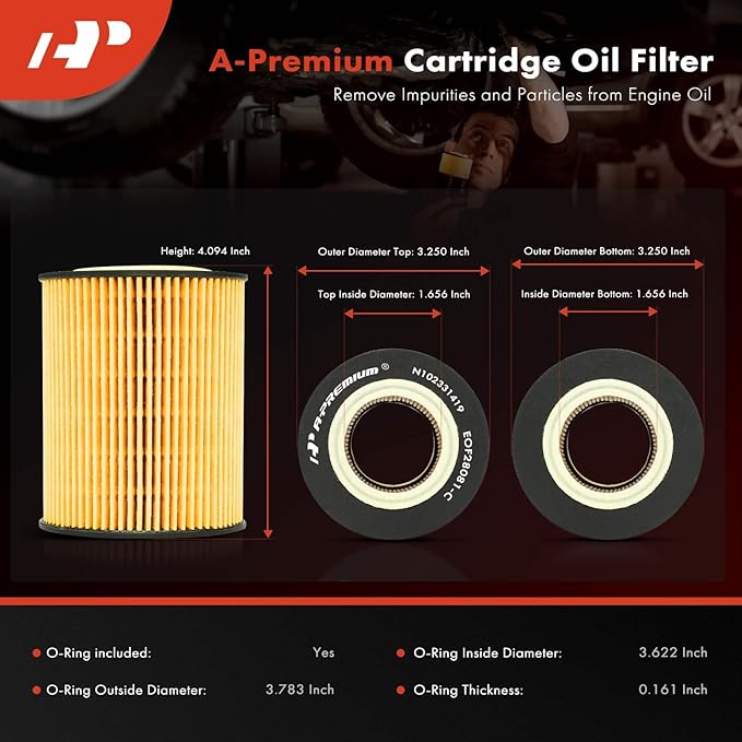 A-Premium 10K Miles Protection Oil Filter Compatible with BMW 320i, 323Ci, 323i, 323is, 325Ci, 325i, 325xi, 328Ci, 328i, 328is, 330Ci, 330i, 330xi, X5, 525i, 525xi, 528i, 530i, 530xi, X3, Z4 & Ford GT